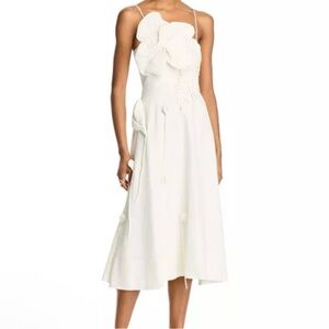 Farm Rio Off White Garden Floral Flower Applique MIDI Dress Size XL Extra Large